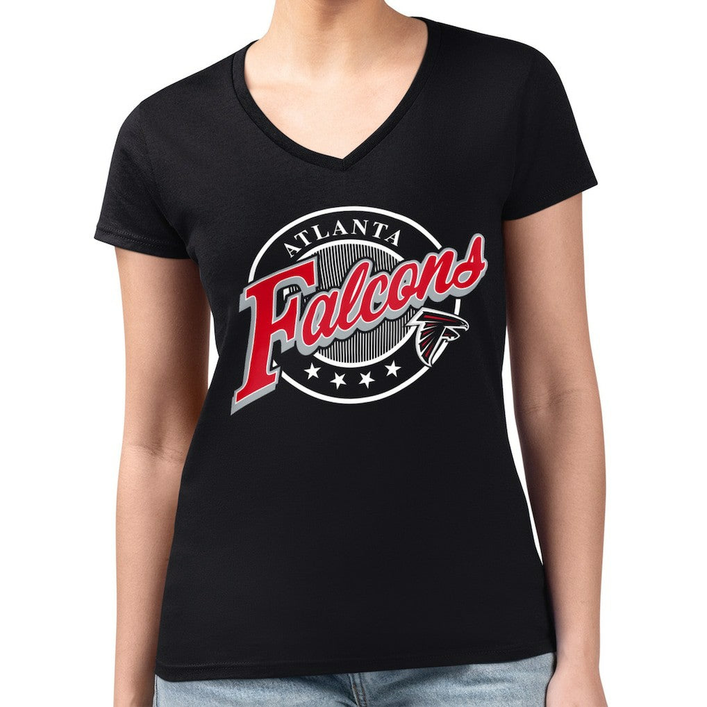 Atlanta Falcons G-III 4Her by Carl Banks Women's Super-Slim Fit Lightweight Pinstripe Circle V-Neck T-Shirt - Black - NFL
