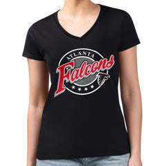 Atlanta Falcons G-III 4Her by Carl Banks Women's Super-Slim Fit Lightweight Pinstripe Circle V-Neck T-Shirt - Black - NFL