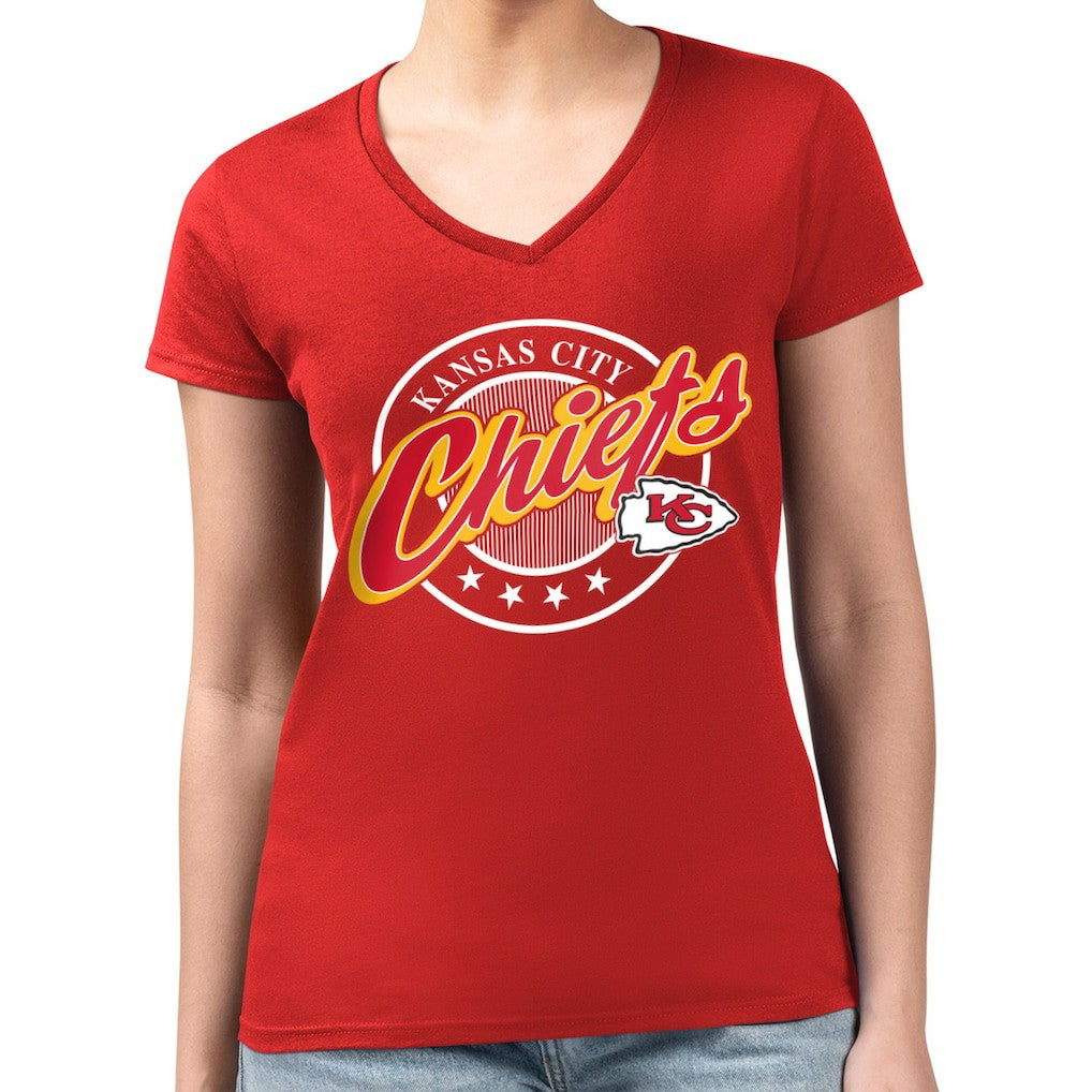 Kansas City Chiefs G-III 4Her by Carl Banks Women's Super-Slim Fit Lightweight Pinstripe Circle V-Neck T-Shirt - Red - NFL