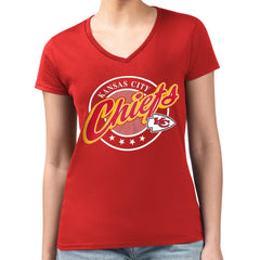 Kansas City Chiefs G-III 4Her by Carl Banks Women's Super-Slim Fit Lightweight Pinstripe Circle V-Neck T-Shirt - Red - NFL