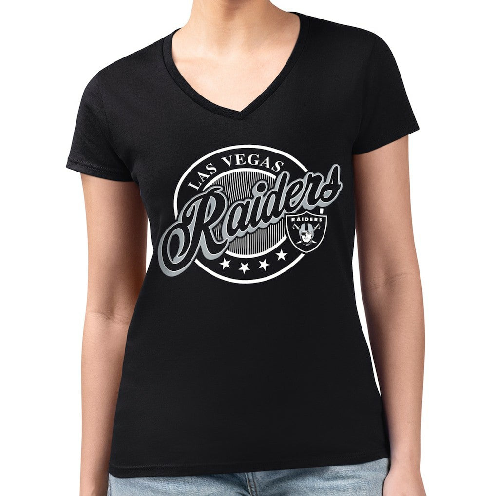 Las Vegas Raiders G-III 4Her by Carl Banks Women's Super-Slim Fit Lightweight Pinstripe Circle V-Neck T-Shirt - Black - NFL