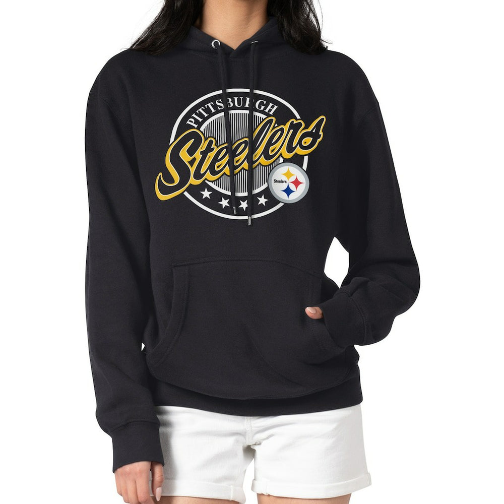 Pittsburgh Steelers G-III 4Her by Carl Banks Women's Pinstripe Circle Fleece Pullover Hoodie - Black - NFL
