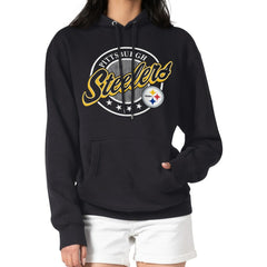 Pittsburgh Steelers G-III 4Her by Carl Banks Women's Pinstripe Circle Fleece Pullover Hoodie - Black - NFL
