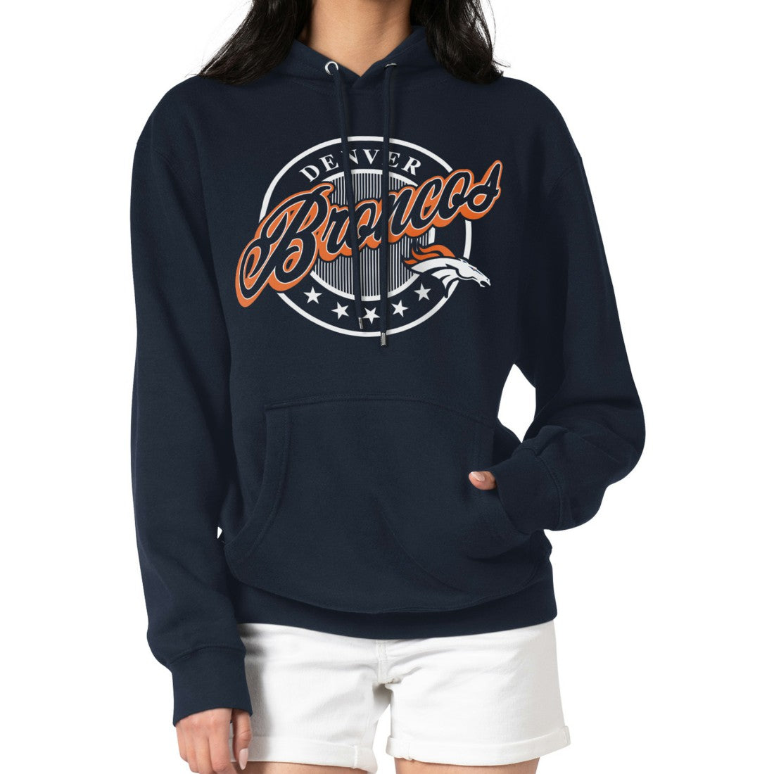 Denver Broncos G-III 4Her by Carl Banks Women's Pinstripe Circle Fleece Pullover Hoodie - Navy - NFL