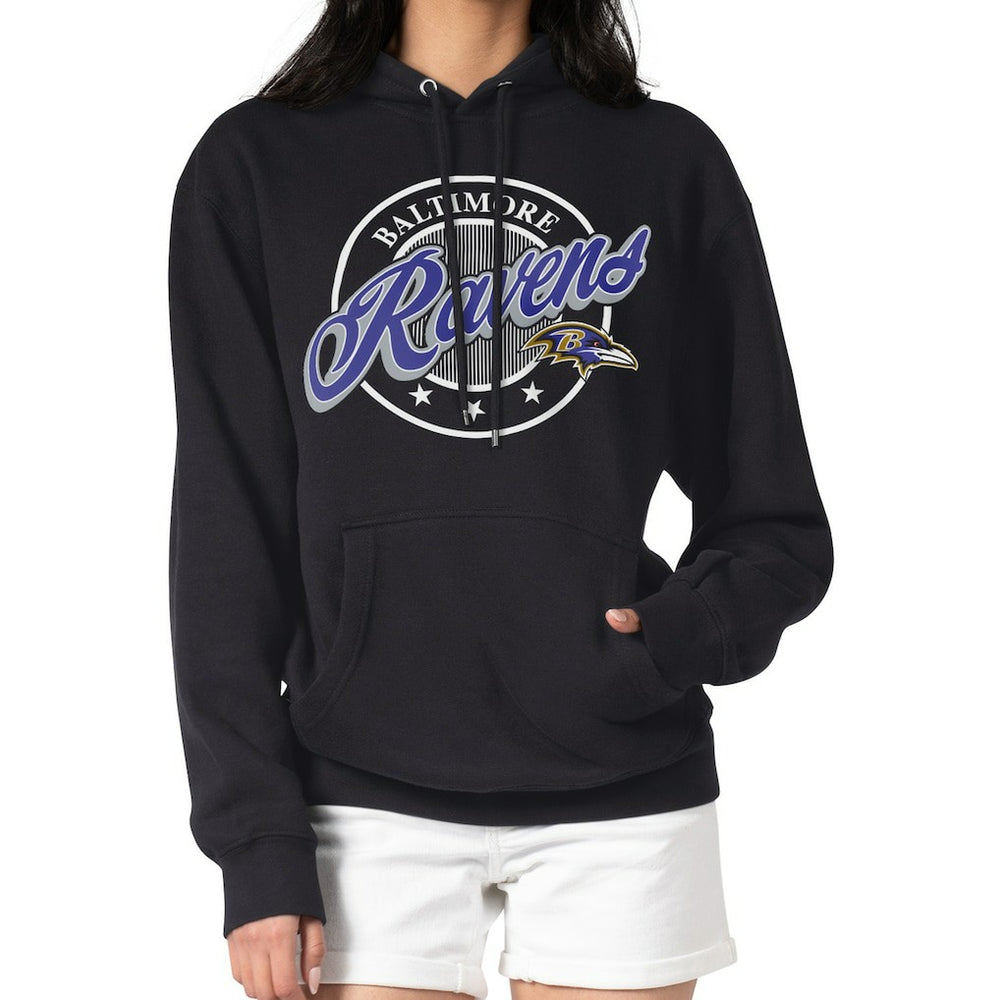 Baltimore Ravens G-III 4Her by Carl Banks Women's Pinstripe Circle Fleece Pullover Hoodie - Black - NFL