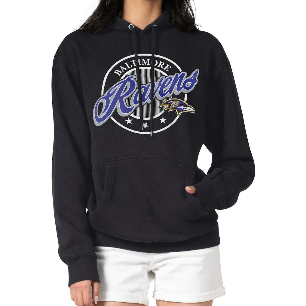 Baltimore Ravens G-III 4Her by Carl Banks Women's Pinstripe Circle Fleece Pullover Hoodie - Black - NFL