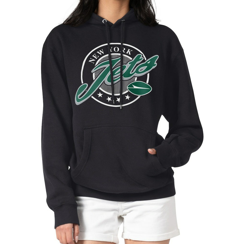 New York Jets G-III 4Her by Carl Banks Women's Pinstripe Circle Fleece Pullover Hoodie - Black - NFL
