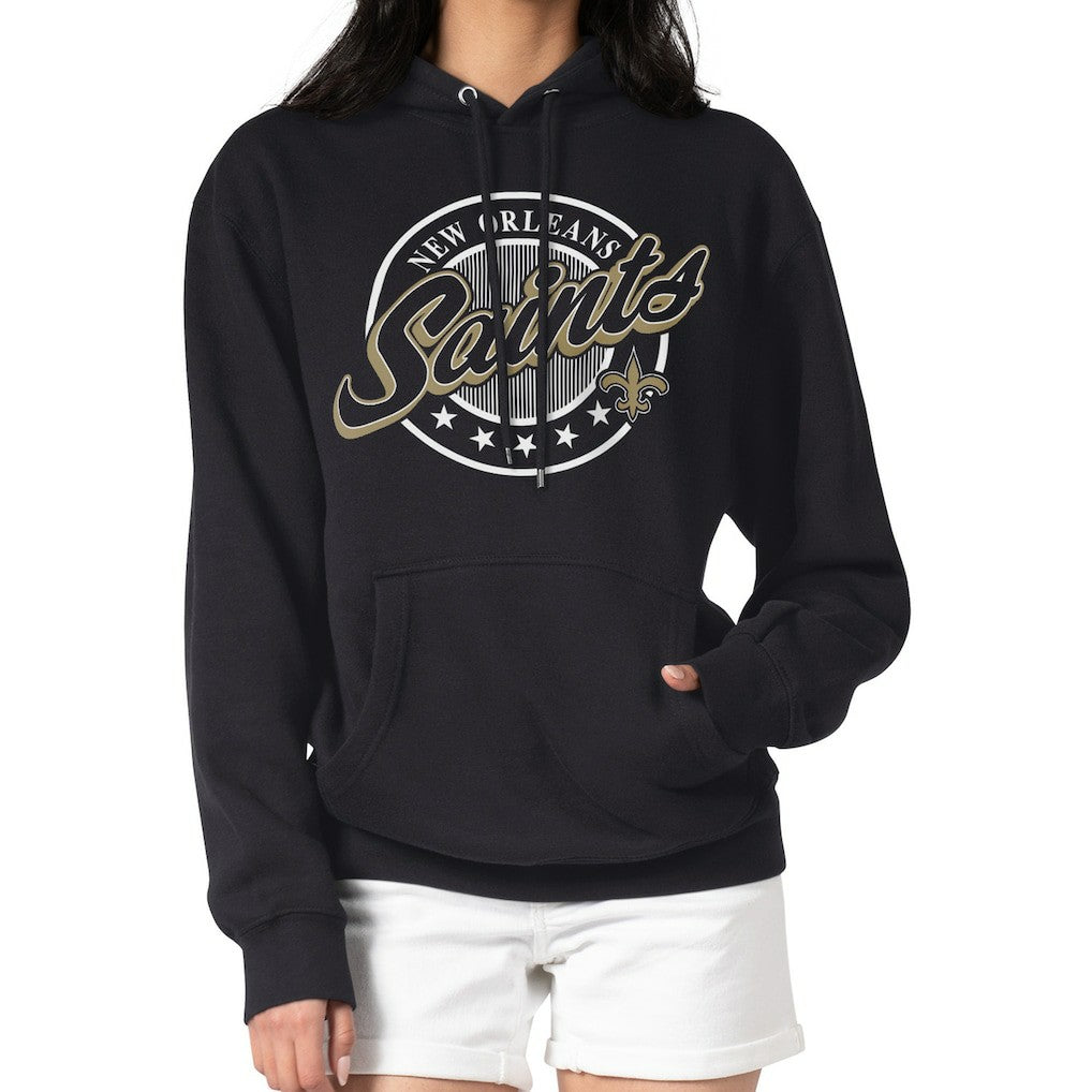 New Orleans Saints G-III 4Her by Carl Banks Women's Pinstripe Circle Fleece Pullover Hoodie - Black - NFL