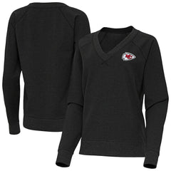 Kansas City Chiefs Antigua Women's Varsity Tri-Blend V-Neck Long Sleeve T-Shirt - Heather Black - NFL