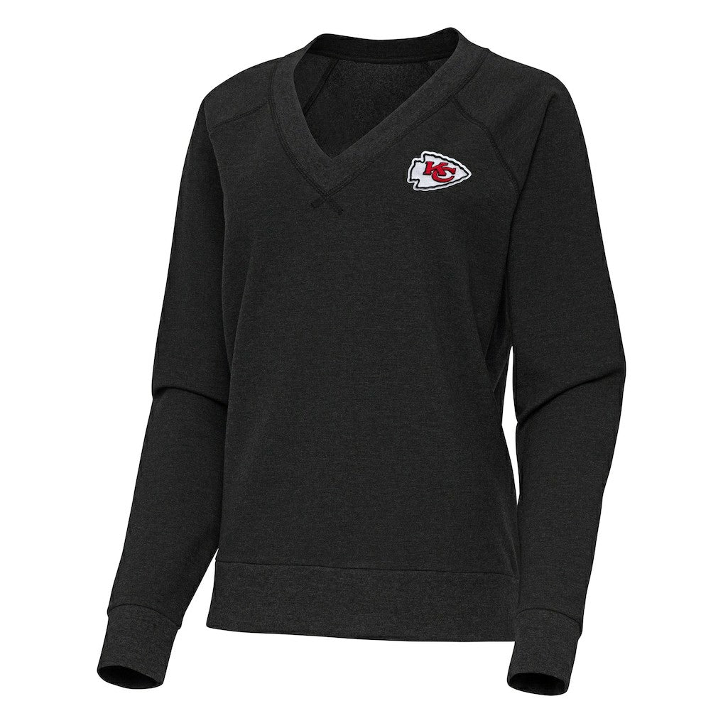 Kansas City Chiefs Antigua Women's Varsity Tri-Blend V-Neck Long Sleeve T-Shirt - Heather Black - NFL
