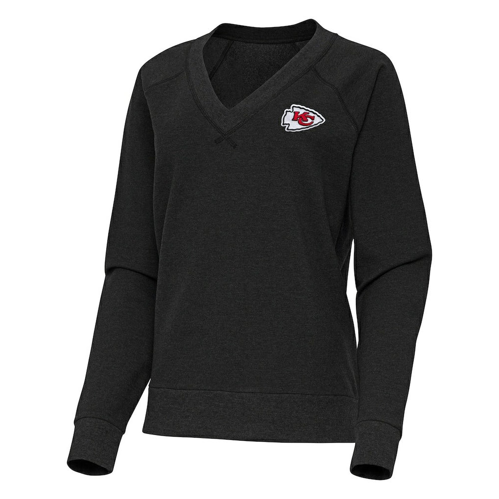 Kansas City Chiefs Antigua Women's Varsity Tri-Blend V-Neck Long Sleeve T-Shirt - Heather Black - NFL