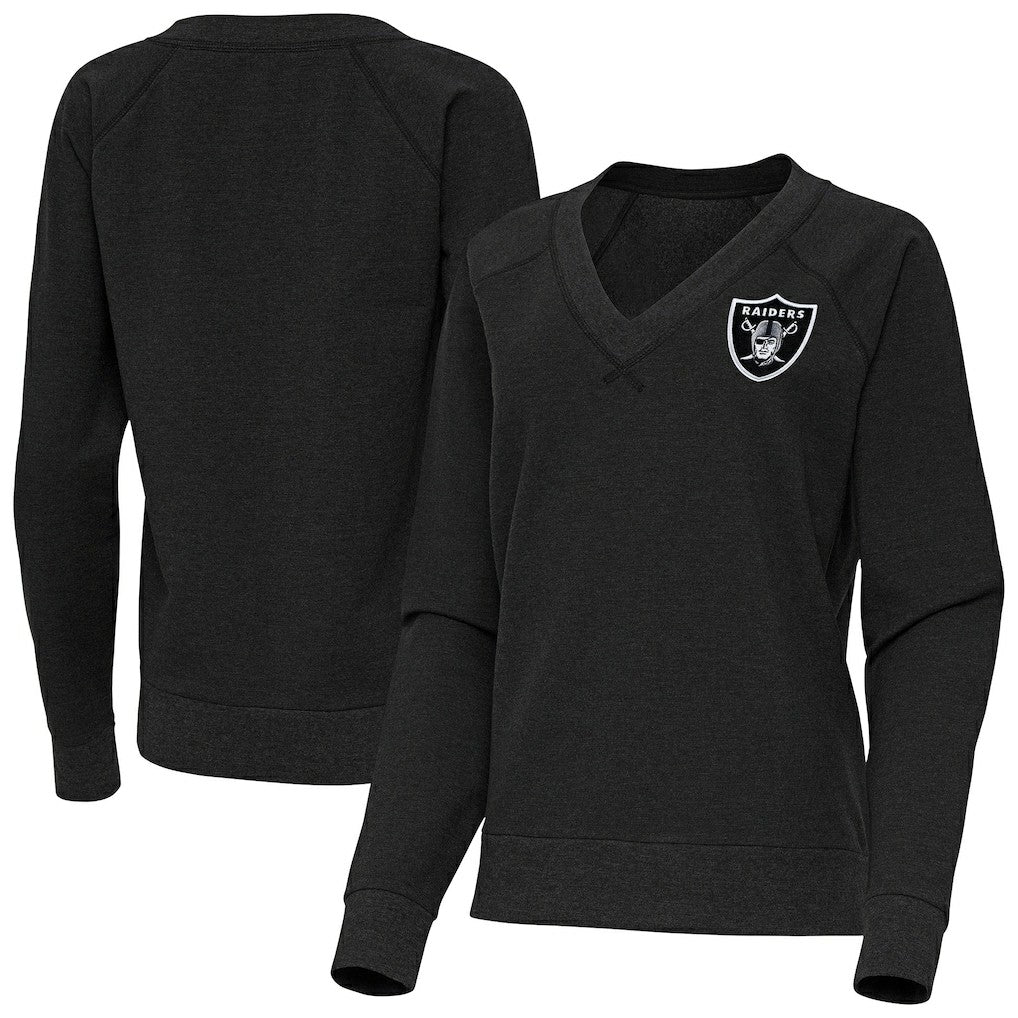 Las Vegas Raiders Antigua Women's Varsity Tri-Blend V-Neck Long Sleeve T-Shirt - Heather Black - NFL