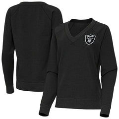 Las Vegas Raiders Antigua Women's Varsity Tri-Blend V-Neck Long Sleeve T-Shirt - Heather Black - NFL