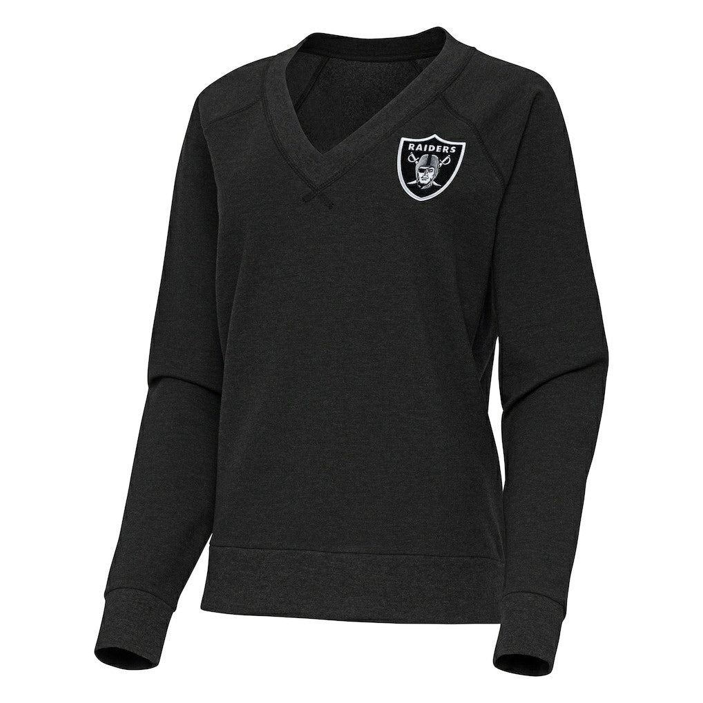 Las Vegas Raiders Antigua Women's Varsity Tri-Blend V-Neck Long Sleeve T-Shirt - Heather Black - NFL