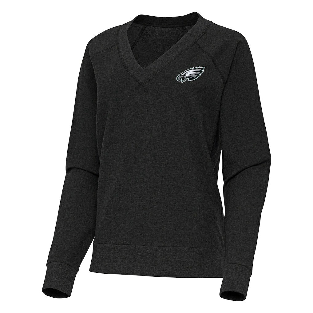 Philadelphia Eagles Antigua Women's Varsity Tri-Blend V-Neck Long Sleeve T-Shirt - Heather Black - NFL