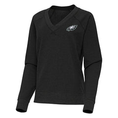 Philadelphia Eagles Antigua Women's Varsity Tri-Blend V-Neck Long Sleeve T-Shirt - Heather Black - NFL