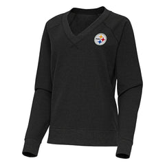 Pittsburgh Steelers Antigua Women's Varsity Tri-Blend V-Neck Long Sleeve T-Shirt - Heather Black - NFL