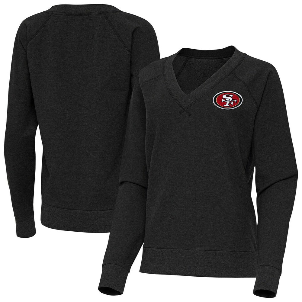 San Francisco 49ers Antigua Women's Varsity Tri-Blend V-Neck Long Sleeve T-Shirt - Heather Black - NFL