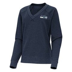 Seattle Seahawks Antigua Women's Varsity Tri-Blend V-Neck Long Sleeve T-Shirt - Heather College Navy - NFL