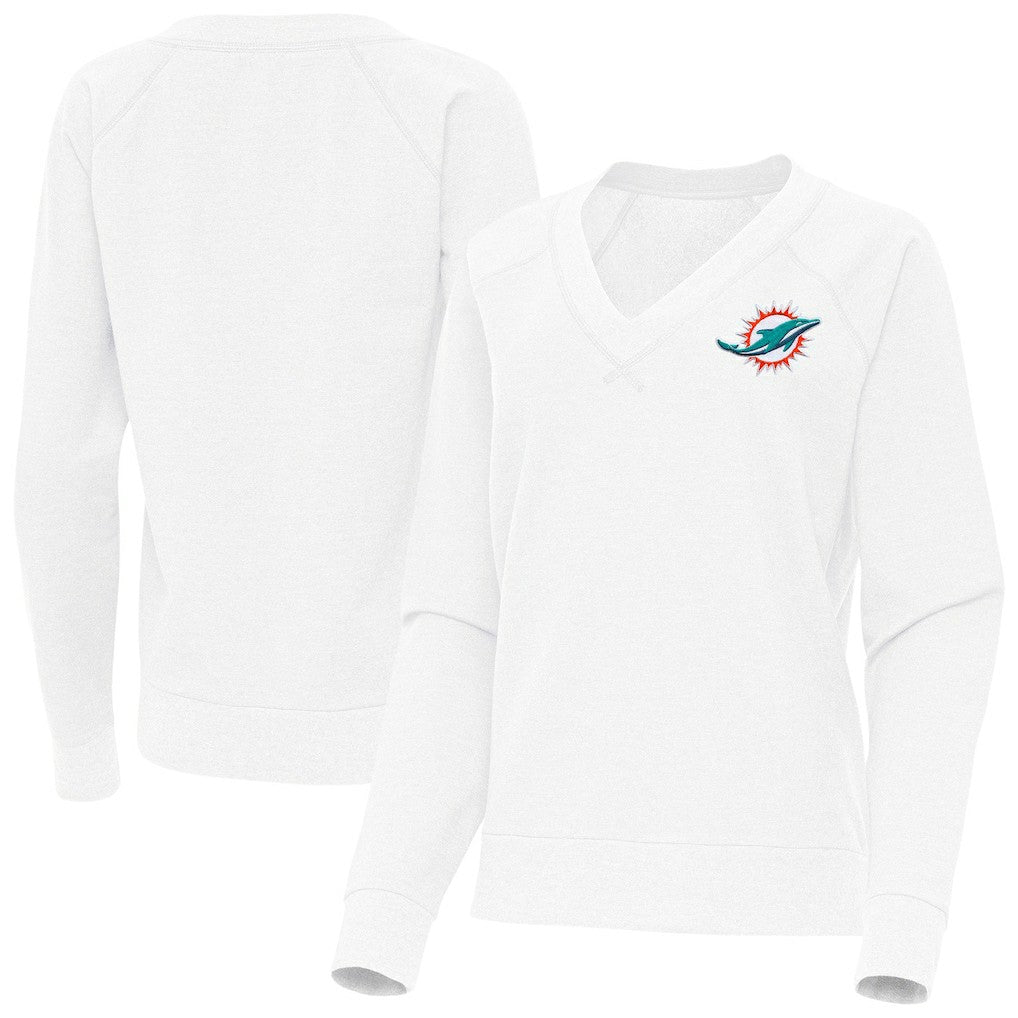 Miami Dolphins Antigua Women's Varsity Tri-Blend V-Neck Long Sleeve T-Shirt - White - NFL
