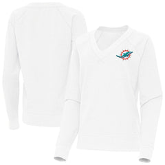 Miami Dolphins Antigua Women's Varsity Tri-Blend V-Neck Long Sleeve T-Shirt - White - NFL