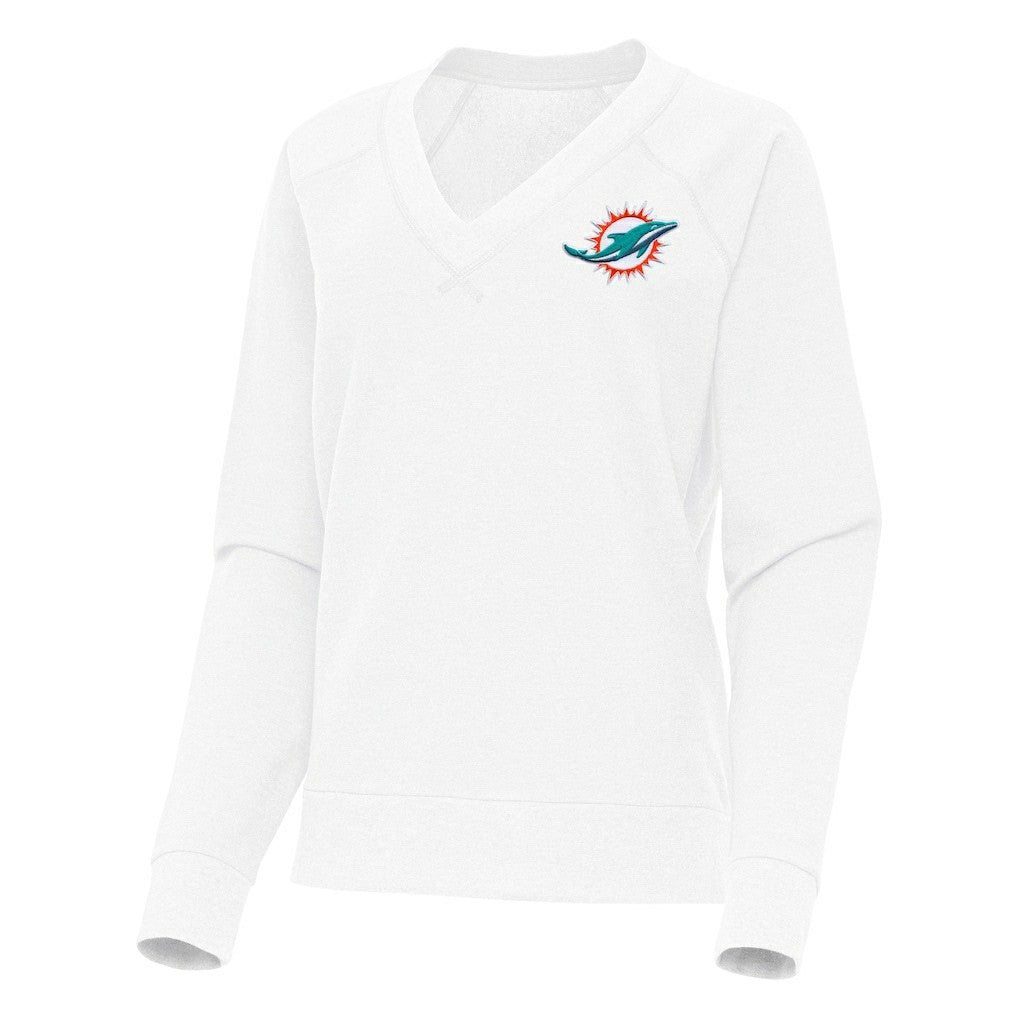 Miami Dolphins Antigua Women's Varsity Tri-Blend V-Neck Long Sleeve T-Shirt - White - NFL