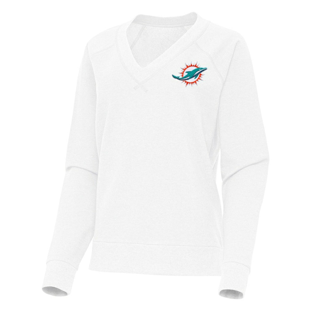 Miami Dolphins Antigua Women's Varsity Tri-Blend V-Neck Long Sleeve T-Shirt - White - NFL
