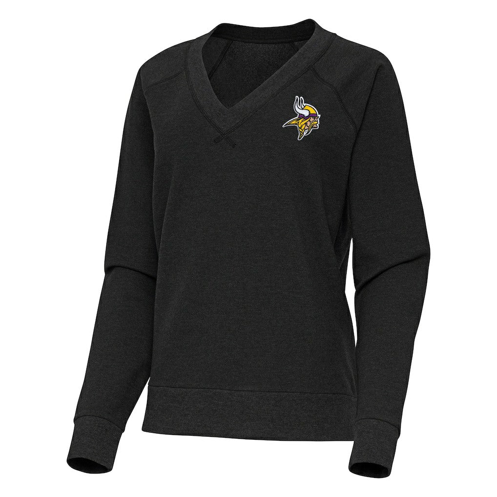 Minnesota Vikings Antigua Women's Varsity Tri-Blend V-Neck Long Sleeve T-Shirt - Heather Black - NFL