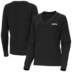 New York Jets Antigua Women's Varsity Tri-Blend V-Neck Long Sleeve T-Shirt - Heather Black - NFL