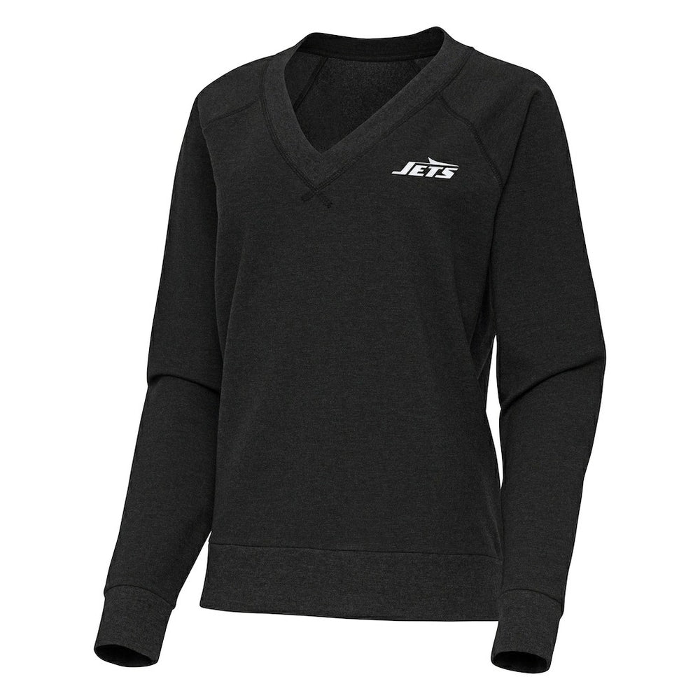 New York Jets Antigua Women's Varsity Tri-Blend V-Neck Long Sleeve T-Shirt - Heather Black - NFL