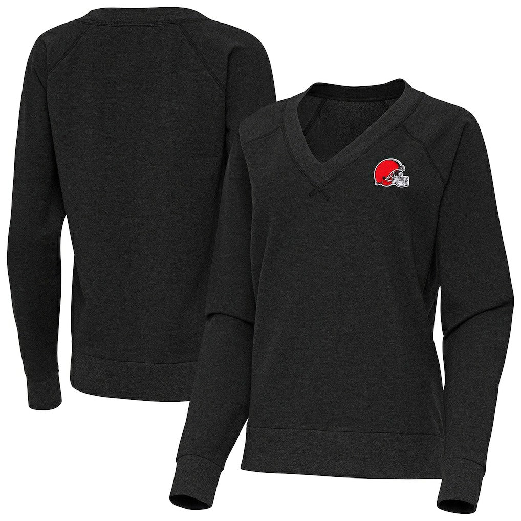 Cleveland Browns Antigua Women's Varsity Tri-Blend V-Neck Long Sleeve T-Shirt - Heather Black - NFL