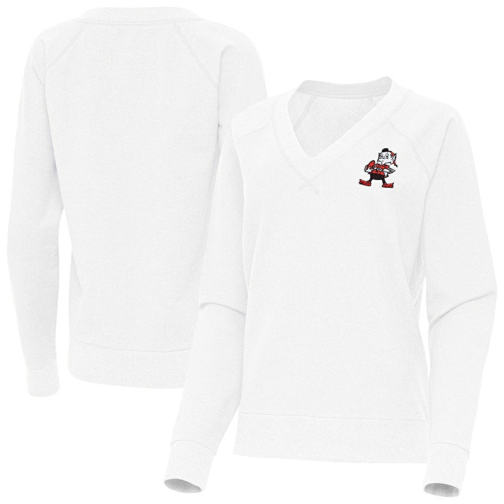 Cleveland Browns Antigua Women's Varsity Tri-Blend V-Neck Long Sleeve T-Shirt - White - NFL