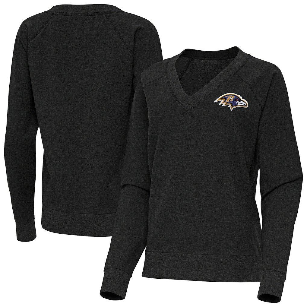 Baltimore Ravens Antigua Women's Varsity Tri-Blend V-Neck Long Sleeve T-Shirt - Heather Black - NFL