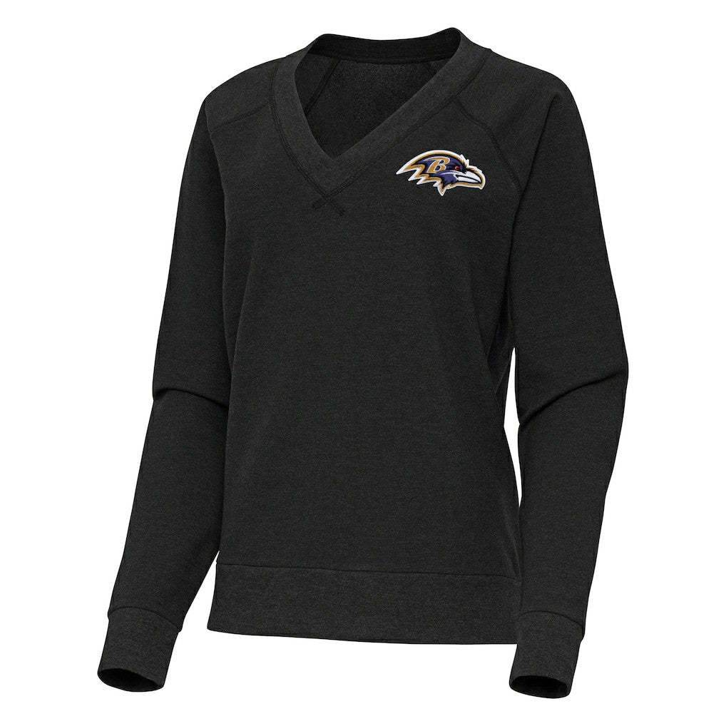 Baltimore Ravens Antigua Women's Varsity Tri-Blend V-Neck Long Sleeve T-Shirt - Heather Black - NFL