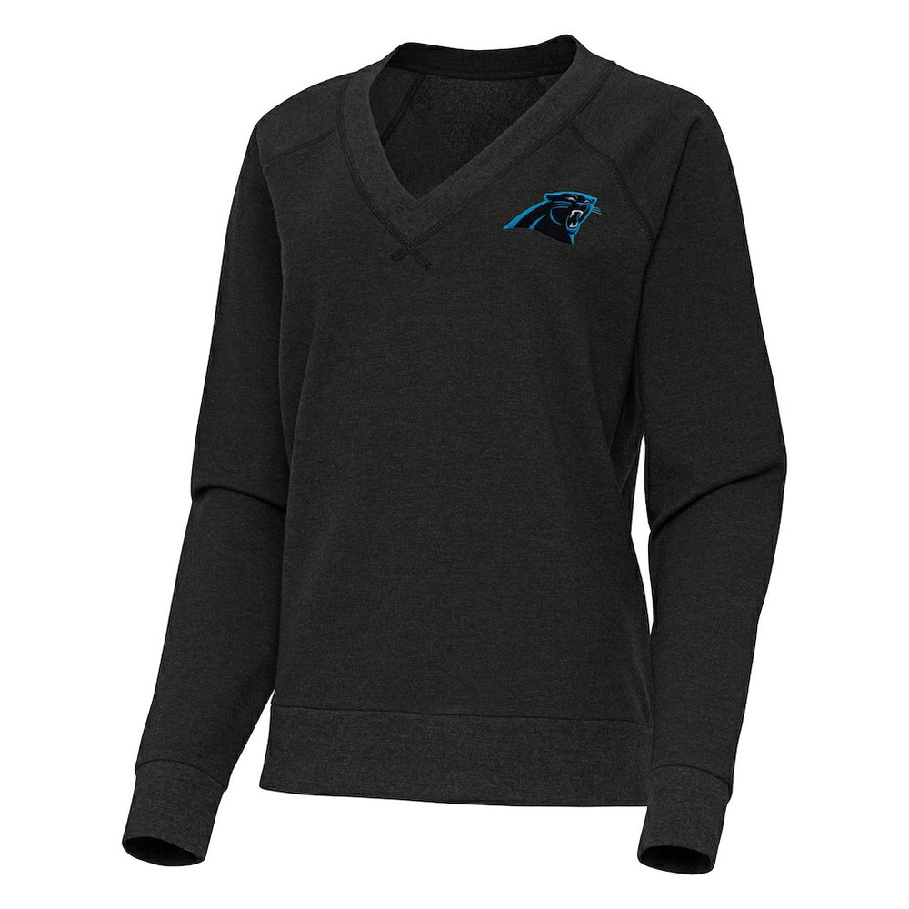 Carolina Panthers Antigua Women's Varsity Tri-Blend V-Neck Long Sleeve T-Shirt - Heather Black - NFL