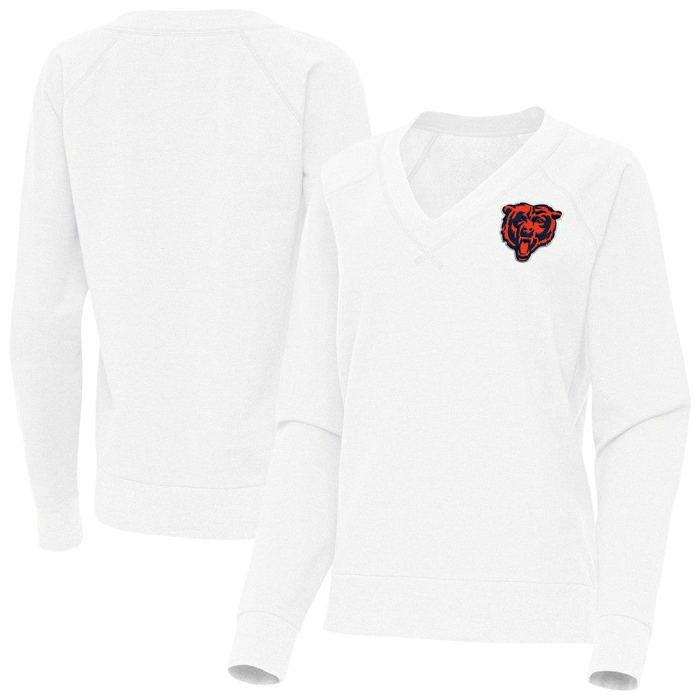 Chicago Bears Antigua Women's Varsity Tri-Blend V-Neck Long Sleeve T-Shirt - White - NFL