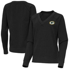 Green Bay Packers Antigua Women's Varsity Tri-Blend V-Neck Long Sleeve T-Shirt - Heather Black - NFL