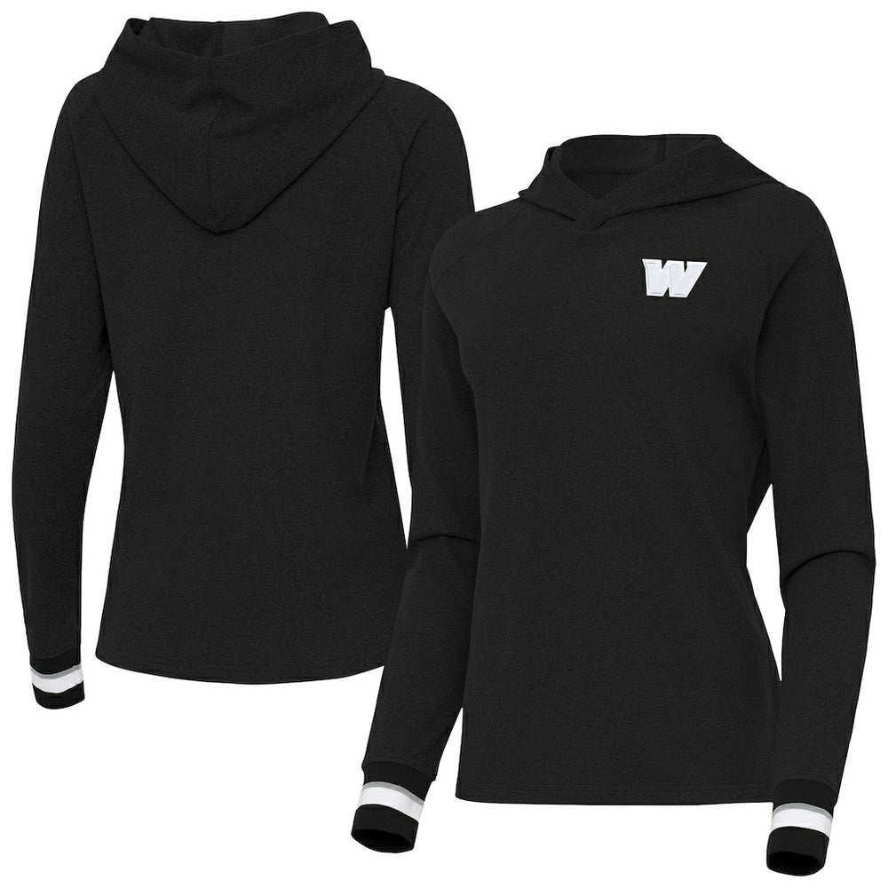 Washington Commanders Antigua Women's Trek Raglan Pullover Hoodie - Black - NFL