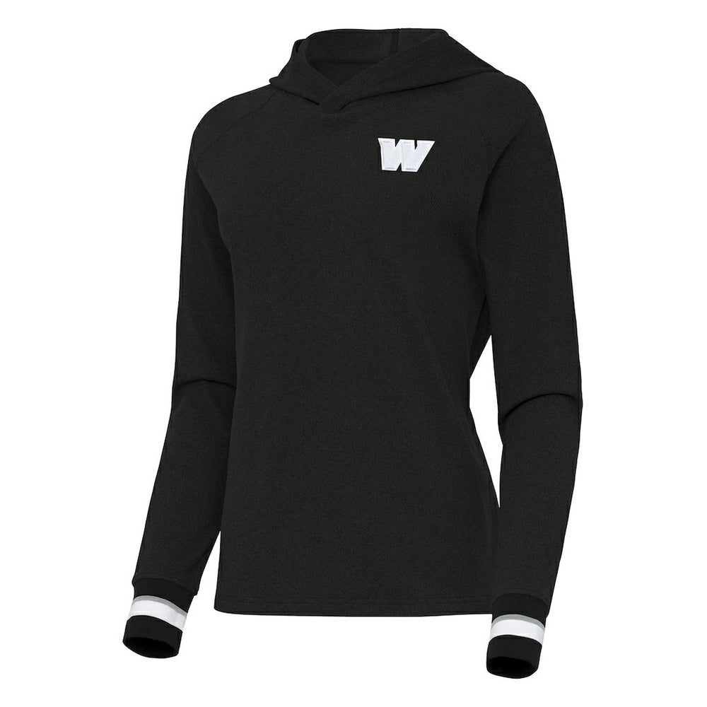 Washington Commanders Antigua Women's Trek Raglan Pullover Hoodie - Black - NFL