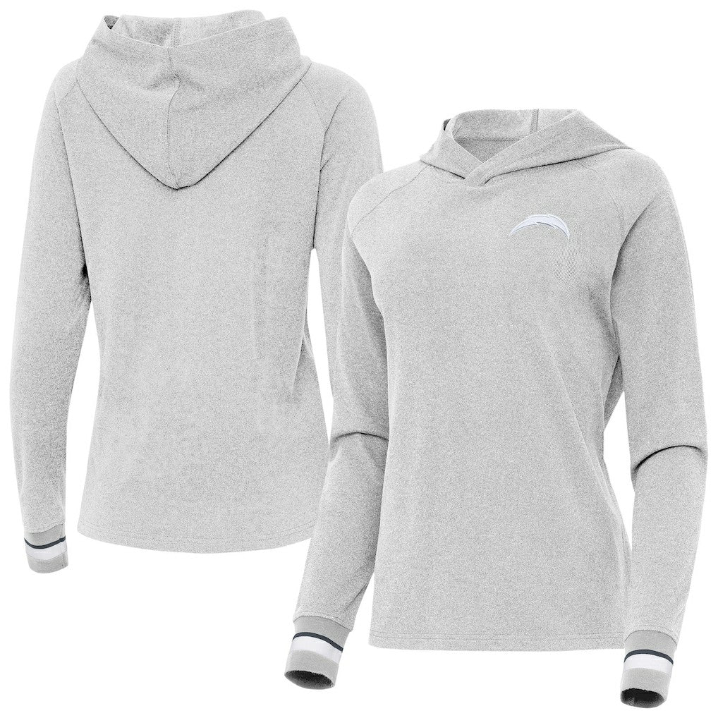 Los Angeles Chargers Antigua Women's Trek Raglan Pullover Hoodie - Heather Gray - NFL