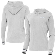 Los Angeles Chargers Antigua Women's Trek Raglan Pullover Hoodie - Heather Gray - NFL