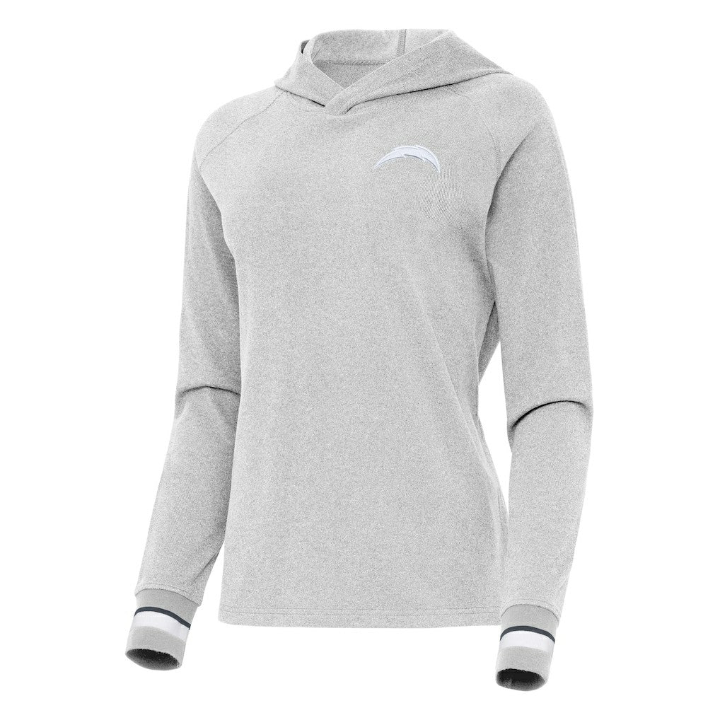 Los Angeles Chargers Antigua Women's Trek Raglan Pullover Hoodie - Heather Gray - NFL
