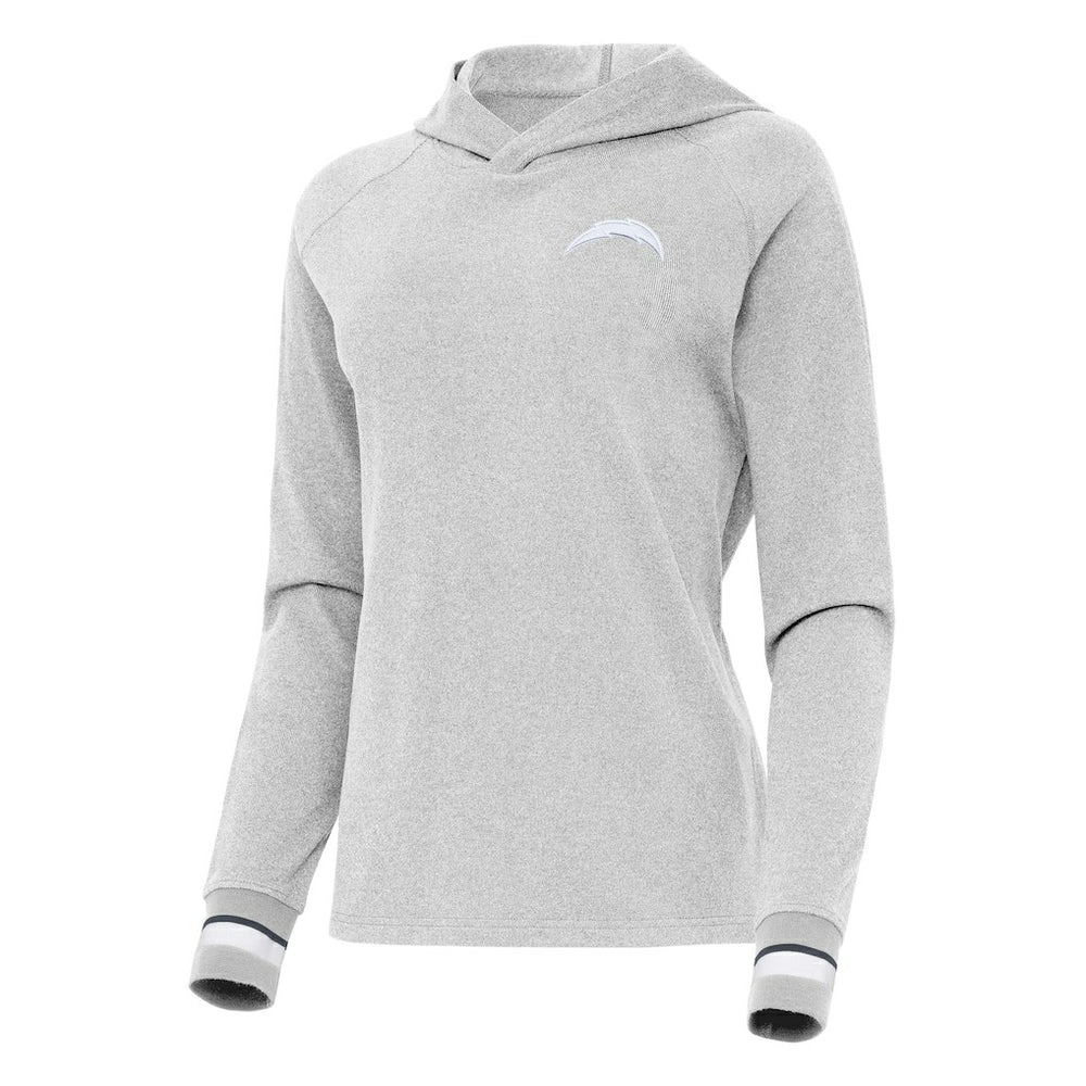 Los Angeles Chargers Antigua Women's Trek Raglan Pullover Hoodie - Heather Gray - NFL