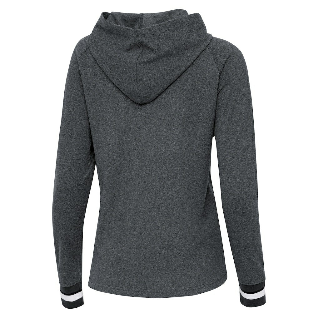 Miami Dolphins Antigua Women's Trek Raglan Pullover Hoodie - Heather Charcoal - NFL