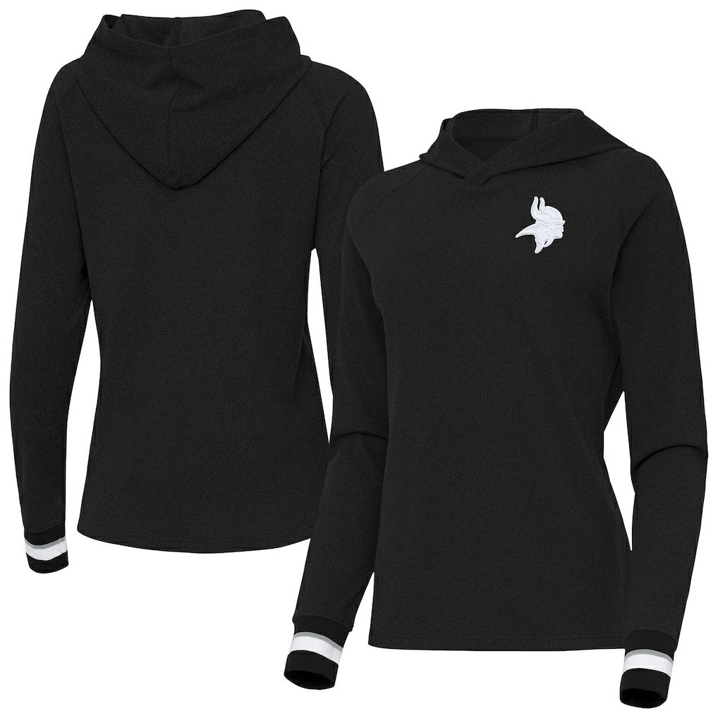 Minnesota Vikings Antigua Women's Trek Raglan Pullover Hoodie - Black - NFL