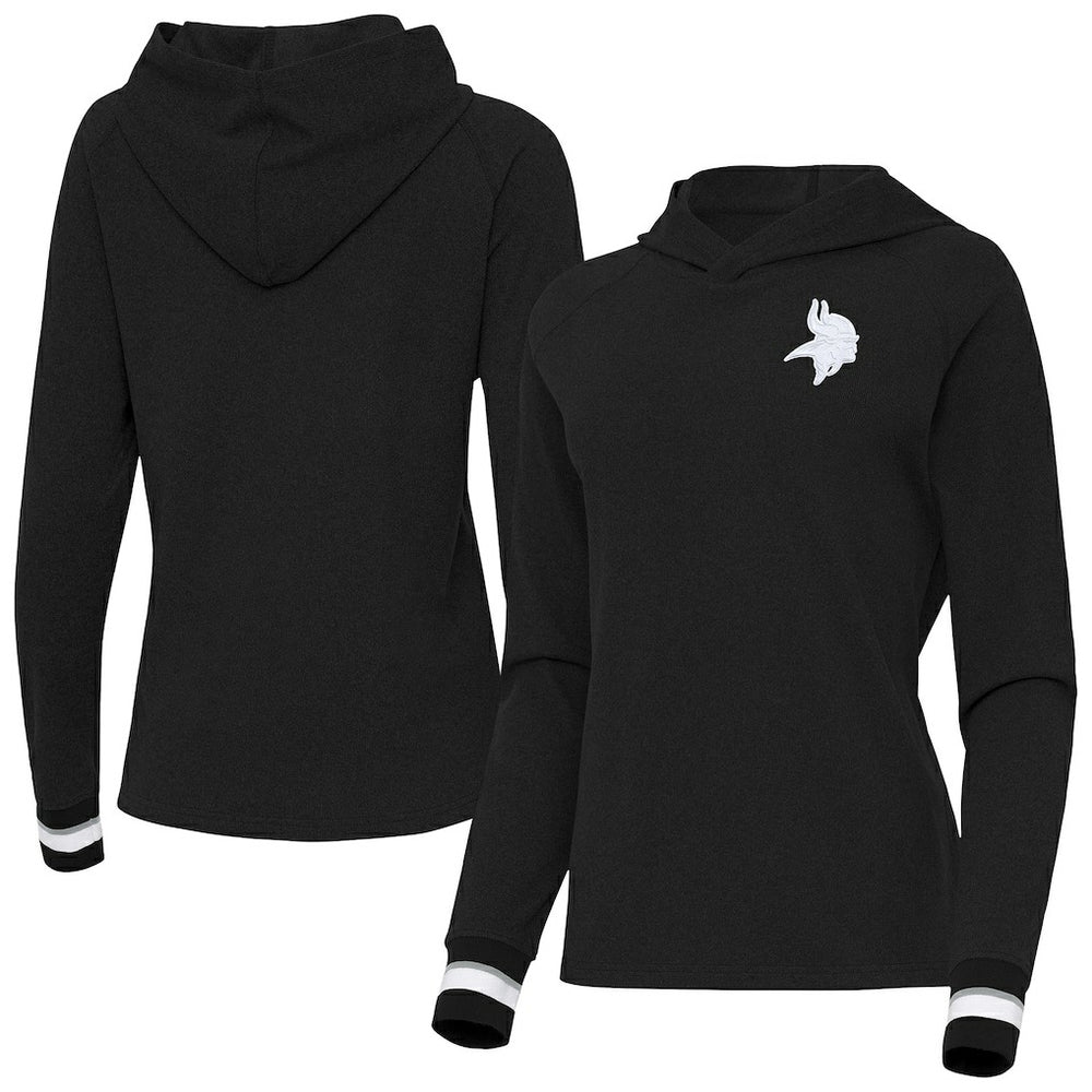 Minnesota Vikings Antigua Women's Trek Raglan Pullover Hoodie - Black - NFL