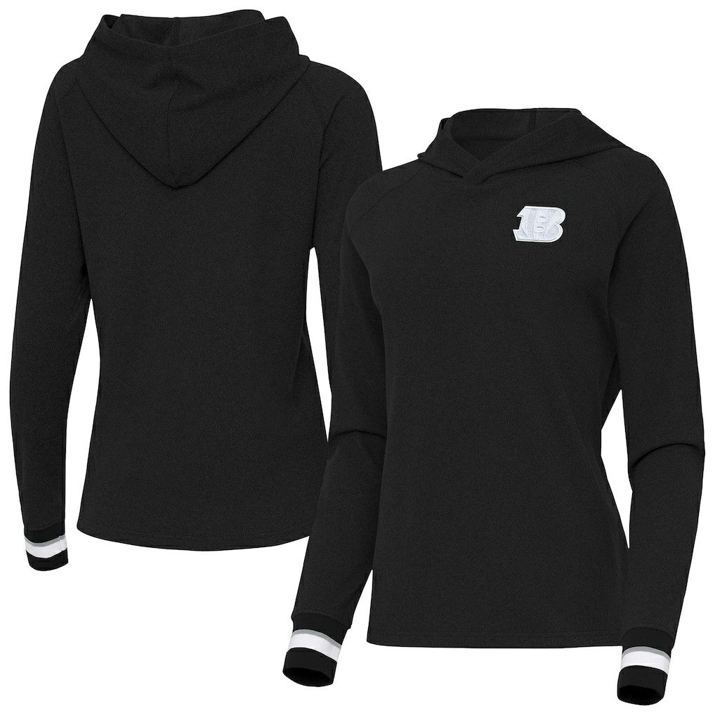 Cincinnati Bengals Antigua Women's Trek Raglan Pullover Hoodie - Black - NFL
