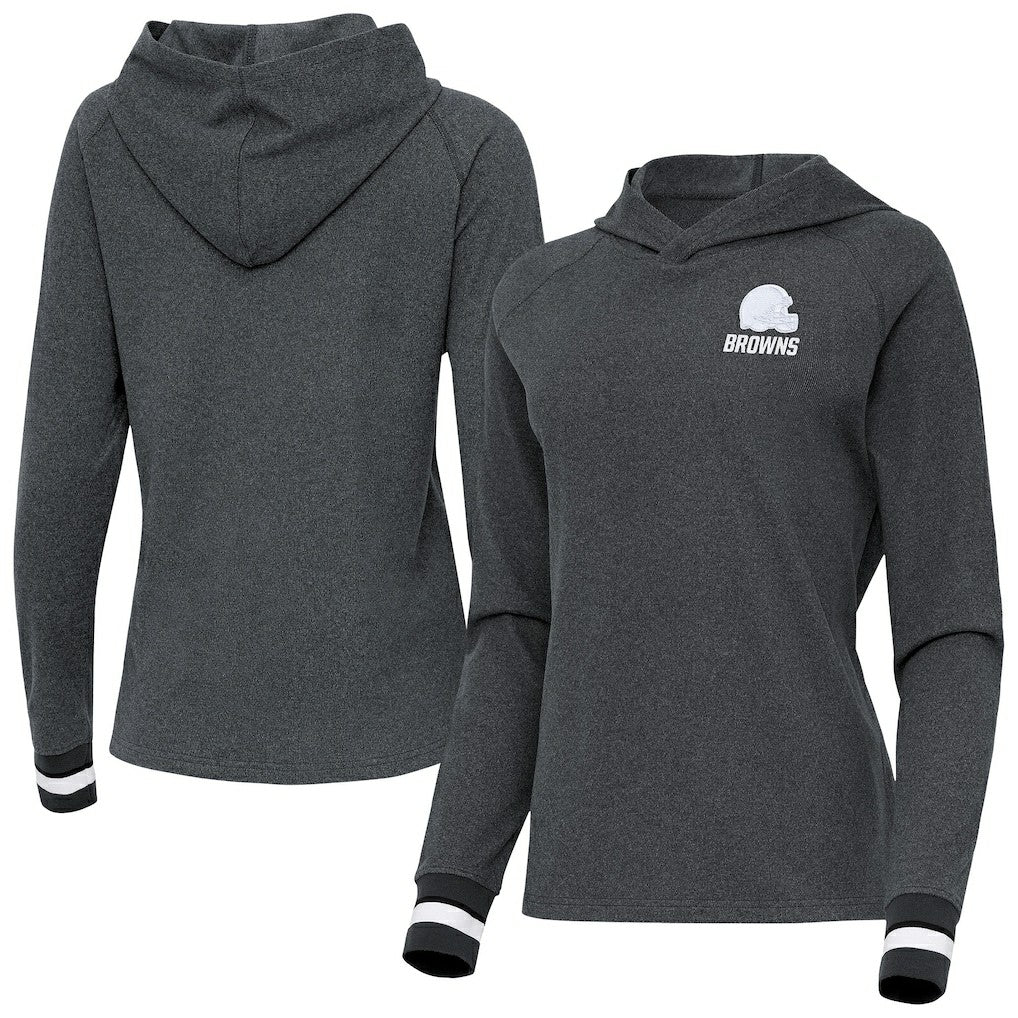 Cleveland Browns Antigua Women's Trek Raglan Pullover Hoodie - Heather Charcoal - NFL