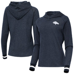 Denver Broncos Antigua Women's Trek Raglan Pullover Hoodie - Heather Navy - NFL