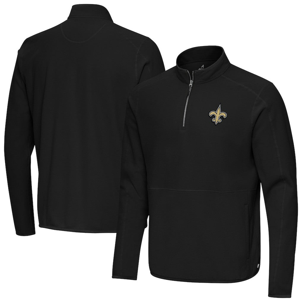 New Orleans Saints Antigua Step Up Quarter-Zip Pullover - Black - NFL